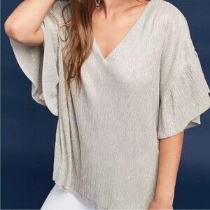 Anthropologie Vanessa Virginia Metallic Blouse Women's Sz. XS Ribbed Knit